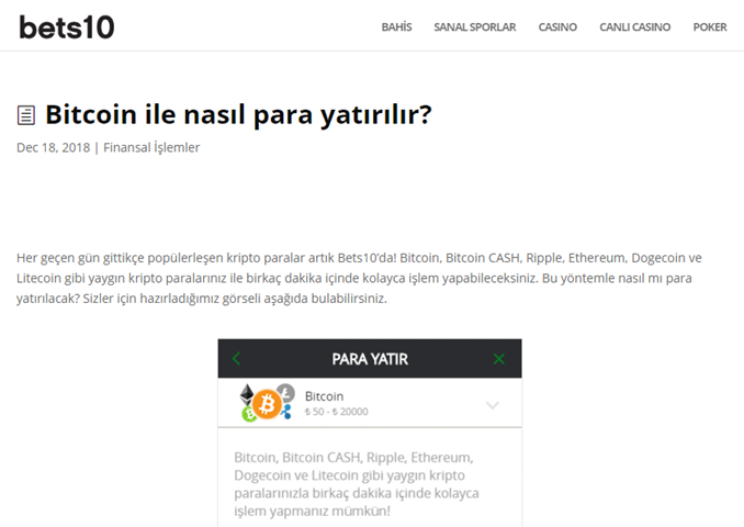 Bets10 bitcoin ile nasıl para yatırılır?