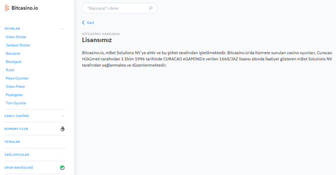 bitcasino lisansımız sayfası