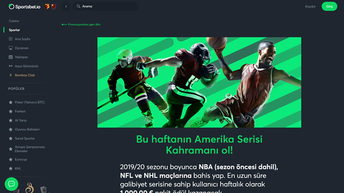 Amerikan Sporlarına 100 mBTC Nakit Sportsbet.io’dan