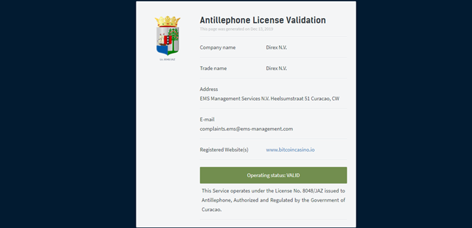 Bitcoincasino.io lisansı